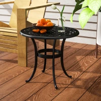 Outsunny Ф23.6" Round Outdoor Side Table, Cast Aluminum Frame Patio Coffee Side Desk for Patio, Garden, Balcony, Black(m-9)