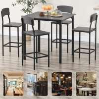 HOMCOM 5-Piece Counter Height Bar Table with Space-Saving Design, Square Kitchen Table and Chairs Set with Footrest, Metal Legs, Industrial Dining Table Set for 4, Gray(m-8)