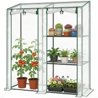 Outsunny Mini Greenhouse, Portable Greenhouse with 3 Shelves, 2 Roll-up Doors, 56.3" x 17.7" x 59.4", Clear(m-2)
