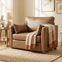 HOMCOM Accent Chair, PU Leather Armchair with Wide Seat, Spring Cushion, Rubberwood legs, 2 Pillows, Brown(m-8)