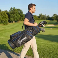 Outsunny Ultra-Lightweight Golf Stand Bag with 6-Way Dividers and Cooler Pocket, All-Weather Men's Golf Bag, Blue(m-8)