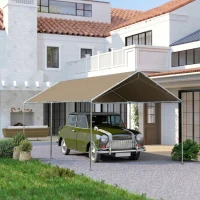 Outsunny 10' x 20' Carport Heavy Duty Galvanized Car Canopy with Included Anchor Kit, 3 Reinforced Steel Cables, Khaki(m-9)
