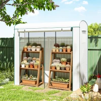 Outsunny Mini Greenhouse, Portable Greenhouse with Roll-Up Door and 2 Mesh Windows, PE Cover, 78.7" x 29.5" x 74", White(m-9)