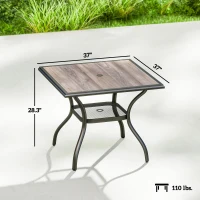 Outsunny 37" Square Outdoor Dining Table for 4, Patio Table with Umbrella Hole, Shelf, Faux Wood Top for Garden, Backyard, Gray(m-3)