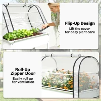 Outsunny Raised Garden Bed with Flip-Up Greenhouse Cover, Metal Elevated Garden Bed with Legs and Drainage Hole, White(m-6)