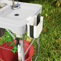 Outsunny Folding Fish Cleaning Table with Sinks, Camping Sink with Faucet Drainage Hose Sprayer Shelf, Grey(m-10)