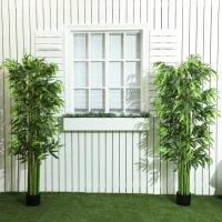 Outsunny 6FT Artificial Bamboo Trees Set of 2, Fake Plants with Nursery Pot for Indoor Decor(m-9)