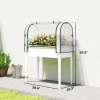 Outsunny Raised Garden Bed with Flip-Up Greenhouse Cover, Metal Elevated Garden Bed with Legs and Drainage Hole, White(m-3)