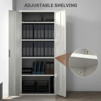 HOMCOM 71" Tall Garage Cabinet, Metal Storage Cabinet with 2 Doors, 4 Adjustable Shelves for Home Office, Study, Garage, White(m-4)