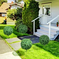 HOMCOM Artificial Boxwood Trees w/ Ground Stake, Set of 2 Ball Shaped Topiary Trees for Home Office & Living Room, UV Resistant(m-1)