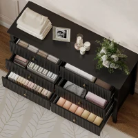 HOMCOM Double Chest of Drawers, Modern 6 Drawer Dresser for Bedroom, Living Room, Hallway, Closet, Black(m-9)