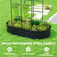 Outsunny Galvanised Raised Garden Bed with Arched Trellis, 5 x 3 x 6ft Metal Outdoor Planter Box with Open Bottom, Dark Gray(m-6)