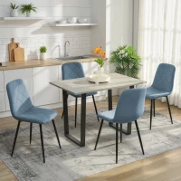 HOMCOM Dining Chairs Set of 4, Upholstered Dining Room Chairs with Steel Legs, Modern Kitchen Chair for Dining Room, Light Blue(m-6)