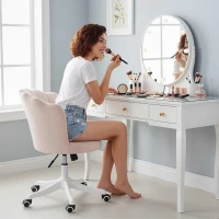 HOMCOM Office Chair, Armless Swivel Desk Chair with Adjustable Height, Backrest, Tilt Function for Office, Vanity, Pink(m-9)