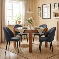 HOMCOM Modern Dining Chairs Set of 4, Upholstered Dining Room Chairs with Metal Legs, Shell Backrest, Padded Seat, Black(m-13)