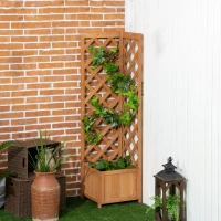 Outsunny Raised Garden Bed Wood Planter with Trellis for Vine Climbing, 16" x 16" x 57", Brown(m-8)