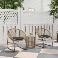 Outsunny Outdoor Bistro Set, 3 Piece Wicker Patio Furniture Set with 2 Chairs and Glass-Top Table, Natural Wood(m-1)