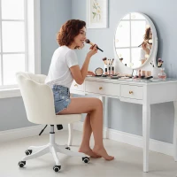 HOMCOM Office Chair, Armless Swivel Desk Chair with Adjustable Height, Backrest, Tilt Function for Office, Vanity, Cream(m-9)