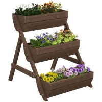 Outsunny 3 Tier Elevated Planter Box, Vertical Wooden Raised Garden Bed for Flowers, Vegetables, 26" x 30" x 30", Carbonized(m-2)