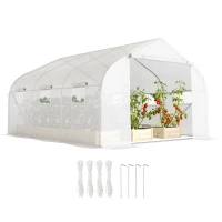 Outsunny 15'x10'x7' Greenhouse Gardening Planting Shed White(m-2)