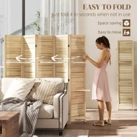 HOMCOM 5 Panel 67" Tall Wood Privacy Screen Room Divider with 3 Shelves and Folding Storage for Bedroom, Natural Wood(m-5)