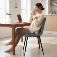 HOMCOM Dining Chairs Set of 4, Upholstered Dining Room Chairs with Steel Legs, Modern Kitchen Chair for Dining Room, Light Blue(m-9)