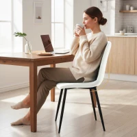 HOMCOM Dining Chairs Set of 4, Upholstered Dining Room Chairs with Steel Legs, Modern Kitchen Chair for Dining Room, Cream(m-9)