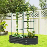Outsunny Galvanised Raised Garden Bed with Arched Trellis, 5 x 3 x 6ft Metal Outdoor Planter Box with Open Bottom, Dark Gray(m-10)