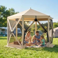 Outsunny 10 x 11 ft Pop Up Gazebo Screen Tent, Portable Instant Camping Canopy Screen House with Nettings, Carry Bag, Beige(m-10)
