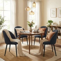 HOMCOM Modern Dining Chairs Set of 4, Upholstered Dining Room Chairs with Metal Legs, Shell Backrest, Padded Seat, Black(m-1)