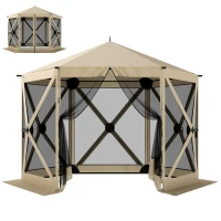 Outsunny 10 x 11 ft Pop Up Gazebo Screen Tent, Portable Instant Camping Canopy Screen House with Nettings, Carry Bag, Beige(m-11)