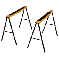 HOMCOM 2PCS Saw Horse Twin Pack Folding Workbench Metal Trestle Stands with Non-slip EVA Surface Orange(m-9)
