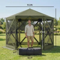 Outsunny 10 x 11 ft Pop Up Gazebo Screen Tent, Portable Instant Camping Canopy Screen House with Nettings, Carry Bag, Dark Green(m-3)