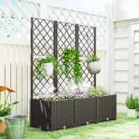 Outsunny 3PCS Plastic Planter Box with Trellis, Self-Watering Raised Garden Bed with Trellis and Automatic Watering Timer Kit(m-10)