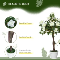 Outsunny 3FT Artificial Plant White Rose Floral in Pot, Fake Plant for Home Indoor Decor(m-5)