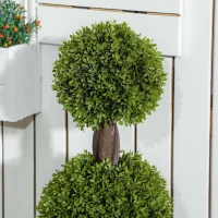 HOMCOM Set of 2 Artificial Ball Boxwood Topiary Trees, Fake Plants in Pots for Indoor Outdoor Decor, Green(m-9)