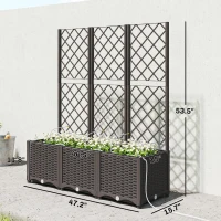 Outsunny 3PCS Plastic Planter Box with Trellis, Self-Watering Raised Garden Bed with Trellis and Automatic Watering Timer Kit(m-3)