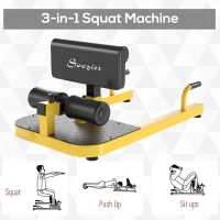 Soozier 3-in-1 Padded Push Up Sit Up Deep Sissy Squat Machine Home Gym Fitness Equipment, Yellow(m-4)