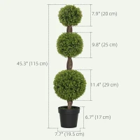 HOMCOM Set of 2 Artificial Ball Boxwood Topiary Trees, Fake Plants in Pots for Indoor Outdoor Decor, Green(m-3)