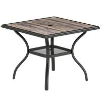 Outsunny 37" Square Outdoor Dining Table for 4, Patio Table with Umbrella Hole, Shelf, Faux Wood Top for Garden, Backyard, Gray
