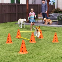 PawHut Dog Agility Hurdle Cone Set, Adjustable Obstacle Course Equipment with 6 Cones & 6 Poles, Carry Bag, Orange(m-1)