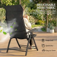 Outsunny Folding Patio Chairs Set of 2, 5-Position Outdoor Lounge Chairs with High Back, Retractable Footrest, Black(m-7)