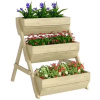 Outsunny 3 Tier Elevated Planter Box, Vertical Wooden Raised Garden Bed for Flowers, Vegetables, 26" x 30" x 30", Light Green(m-11)
