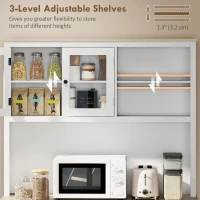 HOMCOM 69" Kitchen Pantry Cabinet with Charging Station Kitchen Cabinet with Microwave Stand 7 Gallon Trash Can Cabinet White(m-5)