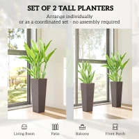 Outsunny 23.6 Inch Tall Planters for Outdoor Plants, Set of 2 Plastic Flower Pots with Drainage Holes, Brown(m-4)