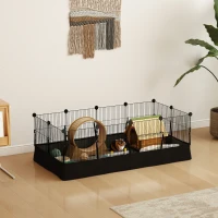 PawHut Small Animal Cage Waterproof Mat DIY Animal Playpen for Guinea Pigs Rabbits 12 Panels and Door Black(m-1)