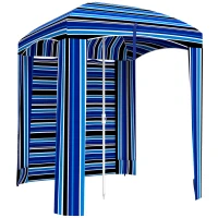 Outsunny 5.8' x 5.8' Cabana Umbrella with Walls, Vents, Ruffles, Carry Bag, Beach Umbrella, Blue Stripe(m-11)