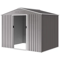 Outsunny 8' x 6' Outdoor Storage Shed, Metal Garden Tool Storage House with Lockable Sliding Doors and Vents, Light Grey(m-2)