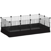 PawHut Small Animal Cage Waterproof Mat DIY Animal Playpen for Guinea Pigs Rabbits 12 Panels and Door Black(m-11)