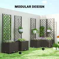 Outsunny 3PCS Plastic Planter Box with Trellis, Self-Watering Raised Garden Bed with Trellis and Automatic Watering Timer Kit(m-7)